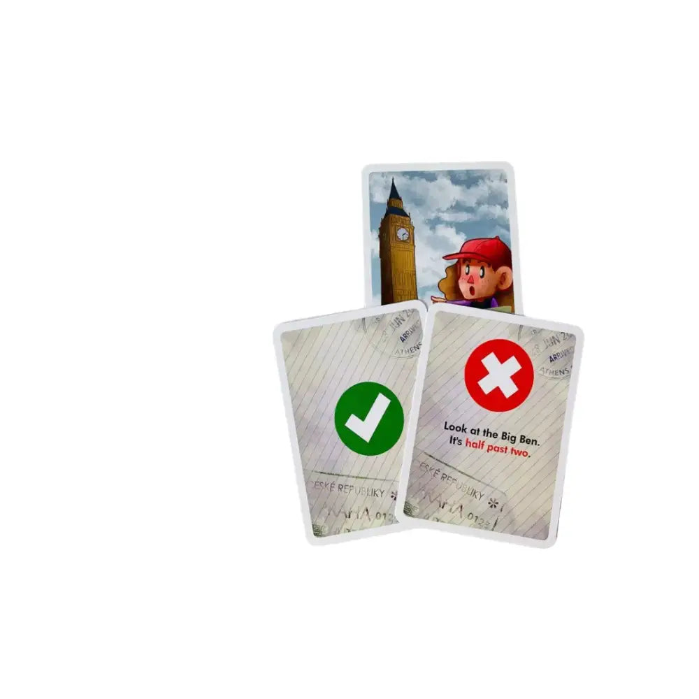 Cartas educativas del juego Club A - Jessie the tourist para aprender inglés y lugares del mundo, Atómo Games.