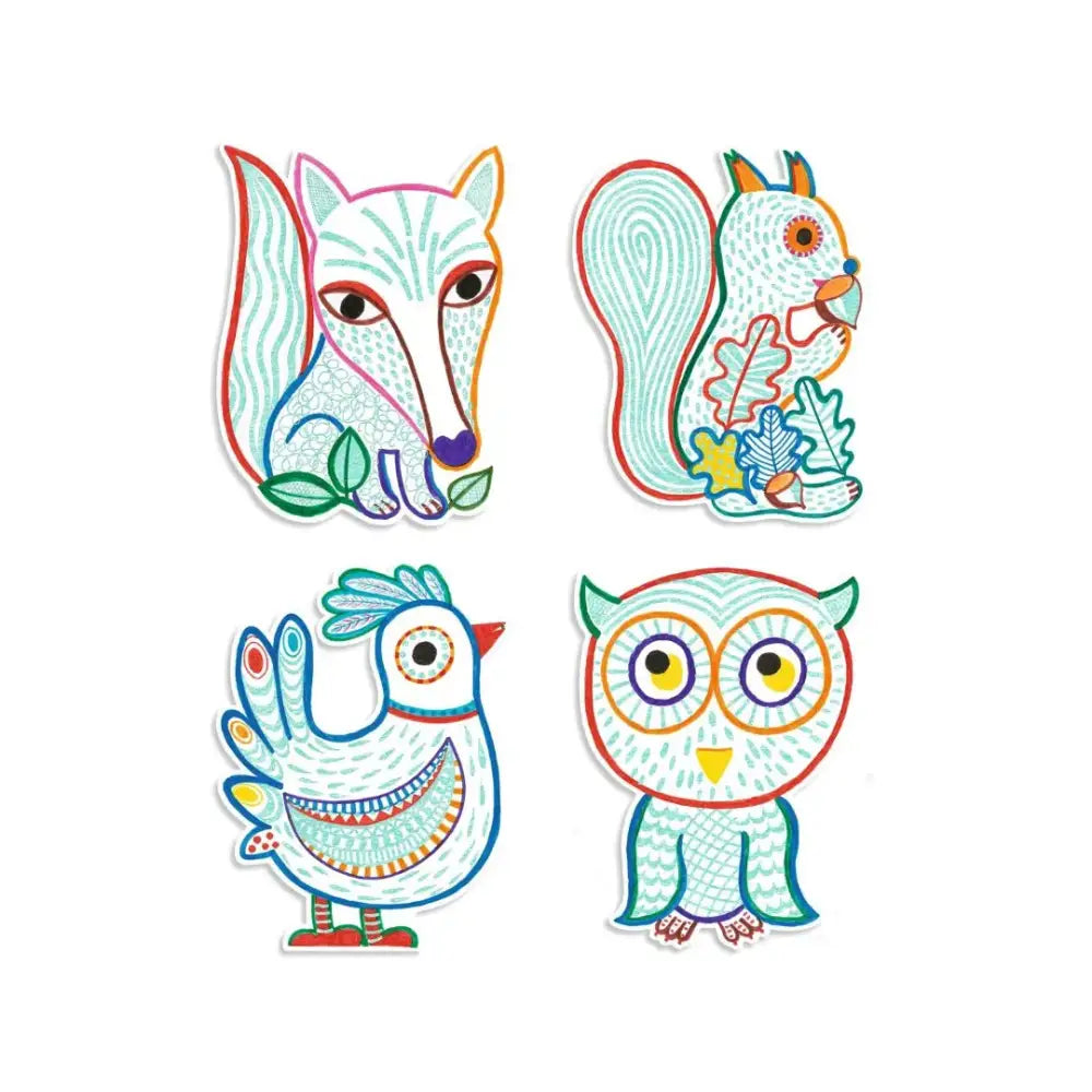 Colorear Animales del bosque Cuadernos para Colorear Djeco Art & Craft colorear-animales-del-bosque-cuatro-caprichoso-animal-620
