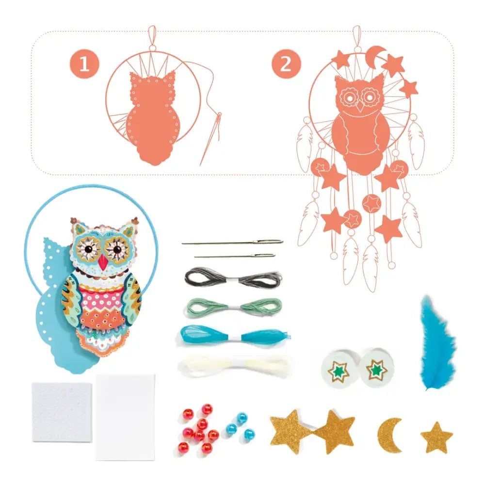 DIY Atrapa sueño Lechuza Do It Yourself Djeco Art & Craft diy-atrapa-sueno-lechuza-do-it-yourself-artesania-equipo-decorativo-207