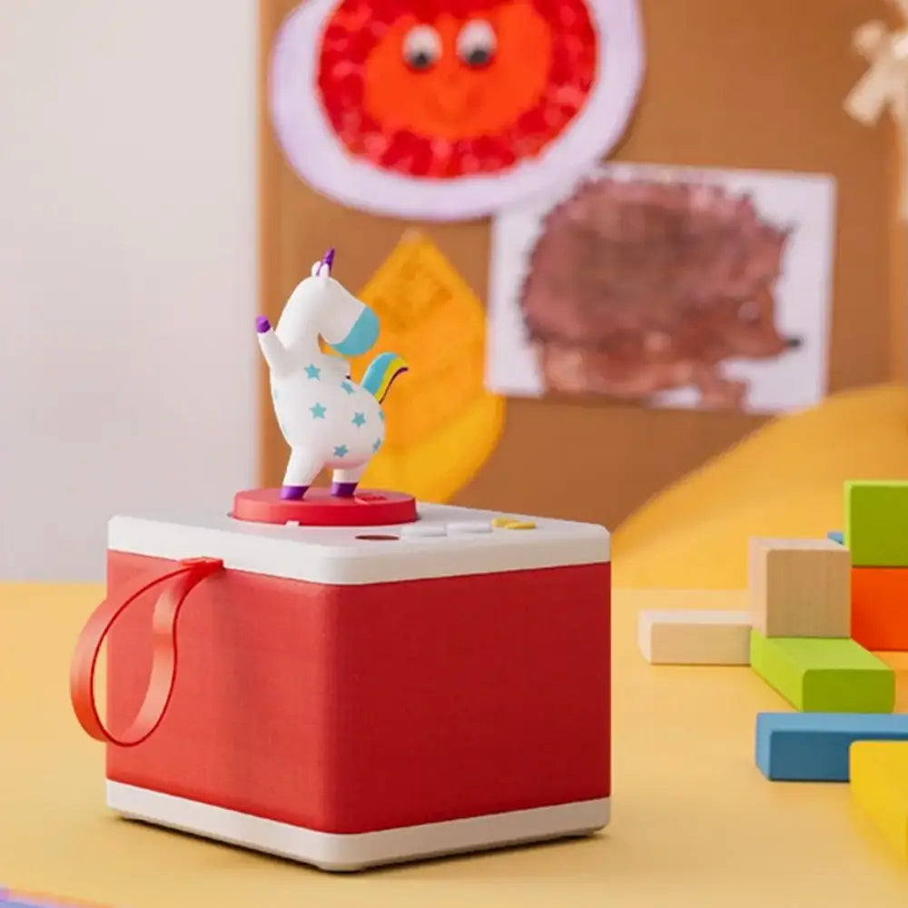 El unicornio Feliz Cuentos Audibles y Canciones FABA el-unicornio-feliz-dispositivo-rojo-blanco-musica-786