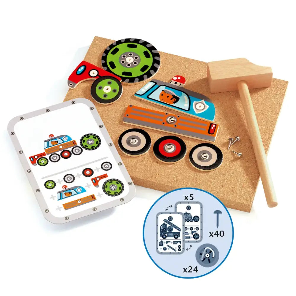 Juego tap tap vehículos Motricidad Djeco juego-tap-vehiculos-para-ninos-de-madera-juguete-454