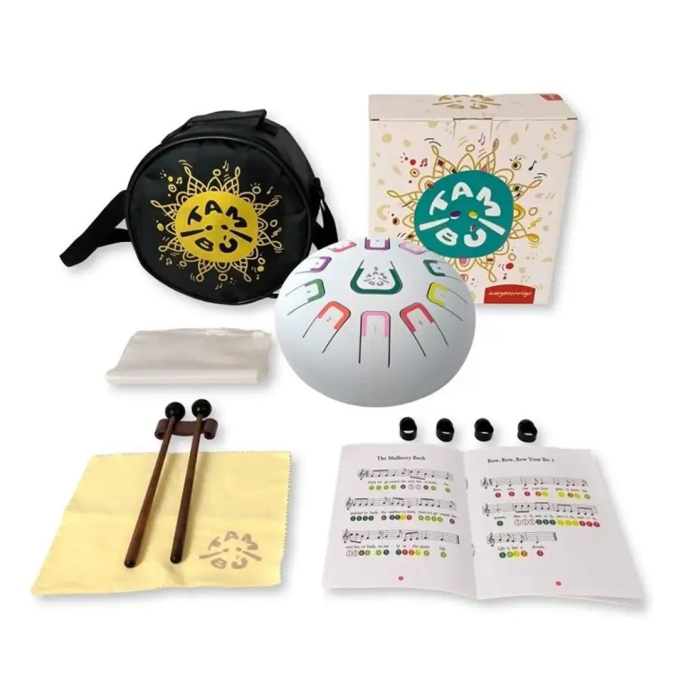 Tambú 8" 11 notas - Blanco mate Instrumento musical JuegaConmigo tambu-8-11-notas-blanco-mate-instrumento-musical-acero-lengua-tambor-644